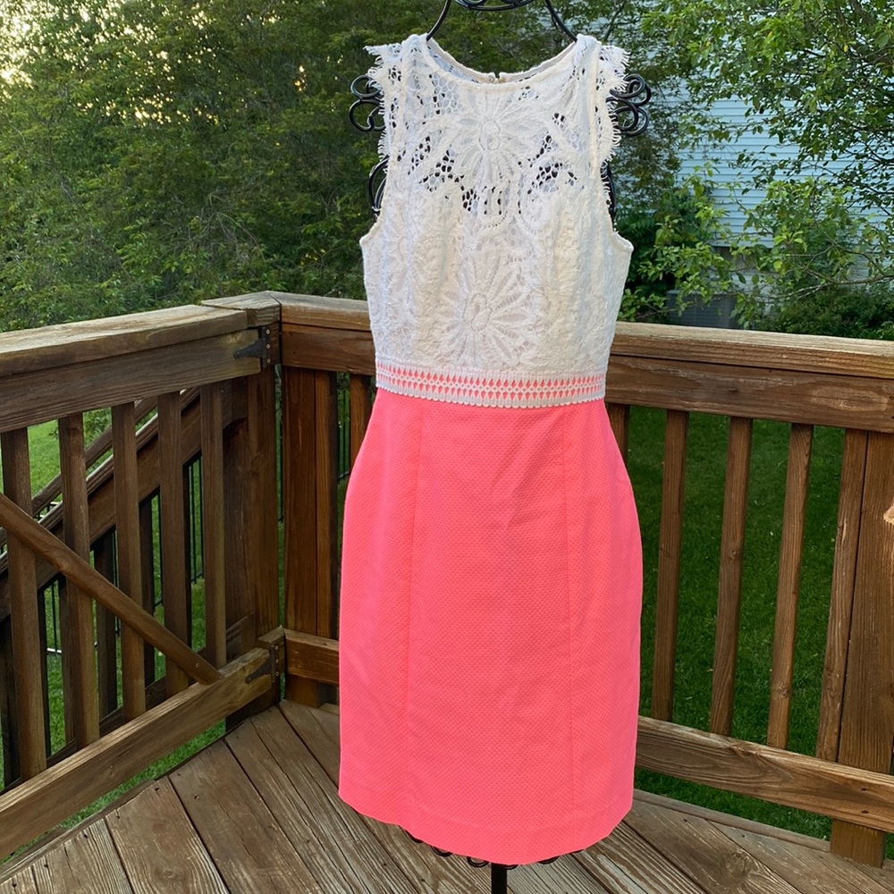 Lilly Pulitzer Pink and White Sharice Stretch Shift woman dress size 00.